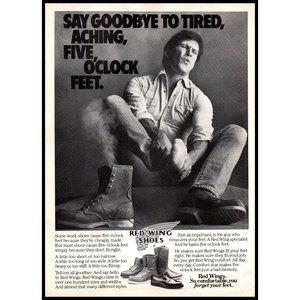 1985 Red Wing Shoes Work Boots Vintage Print Ad Man Jeans Denim Shirt Wall Art